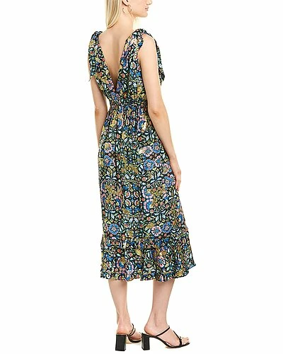 Nicole Miller Mosaic Smocked Silk-Blend Midi Dress Women 4 Nicole Miller Mosaic Smocked Silk-Blend Midi Dress Women - Image 2