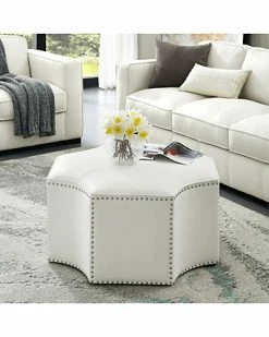 Nicole Miller Rey Leather PU Octagon Cocktail Ottoman Home -Nicole Miller SHOP 3050460504 RLLD 3